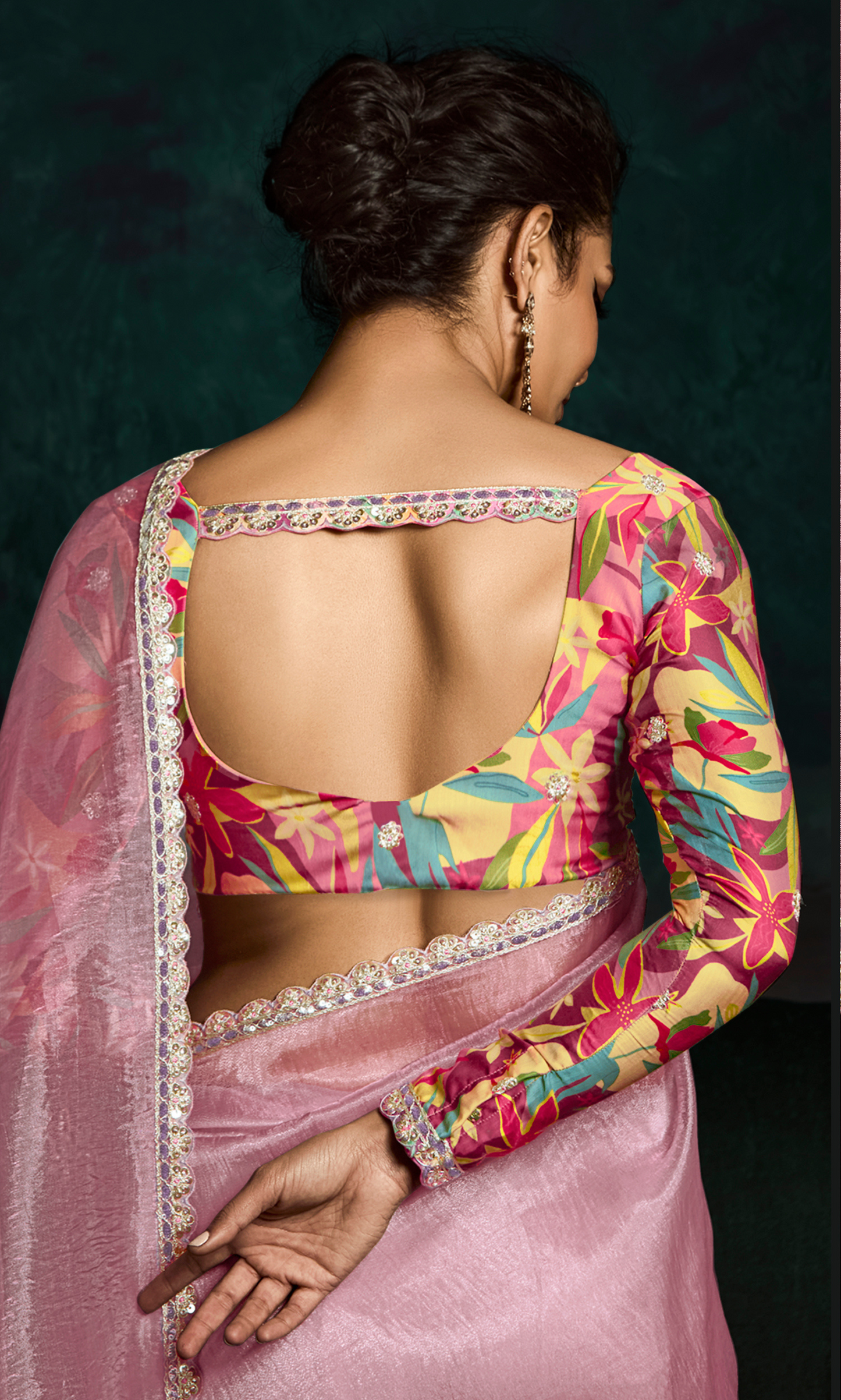 Dhiyona KM Women Pink Designer Organza Saree  “ A Blush Of Elegance