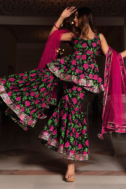 Gulmohar Cotton Hand Block Sharara Set
