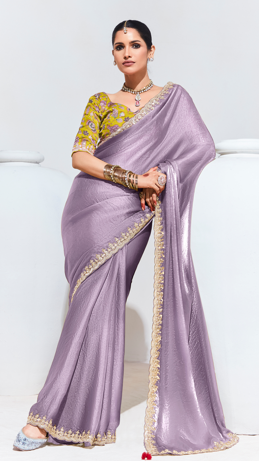 Dhiyona KM Women Purple Elegance “ Pure Silk Saree With Crushed Texture