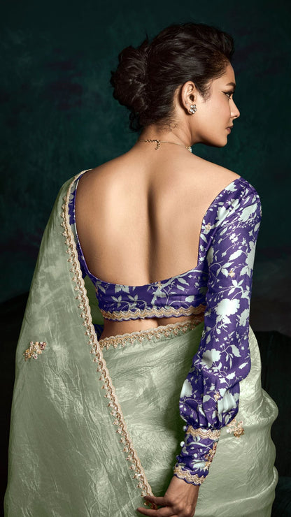 Dhiyona KM Women Lime Green Designer Organza Saree: Effortless Elegance For Every Occasion