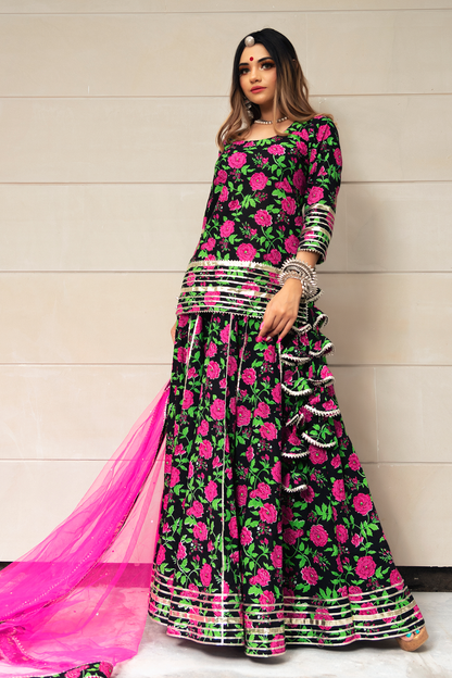 Gulmohar Cotton Hand Block Skirt Set