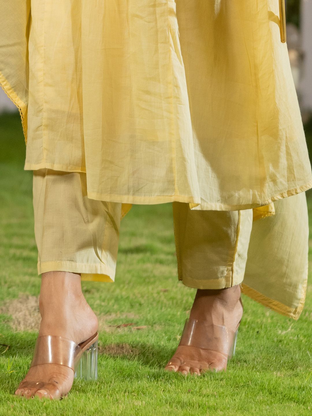 Floral Yoke Design Thread Work Pure Cotton A-Line Kurta With Trousers & Dupatta