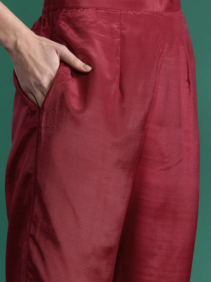 Dhiyona IE Ethnic Motifs Yoke Design Sequinned Kurta with Trousers & Dupatta