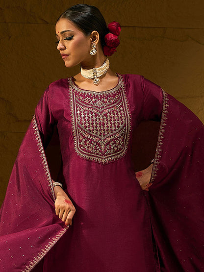Dhiyona IE Ethnic Motifs Embroidered Sequinned Straight Kurta with Trousers & With Dupatta