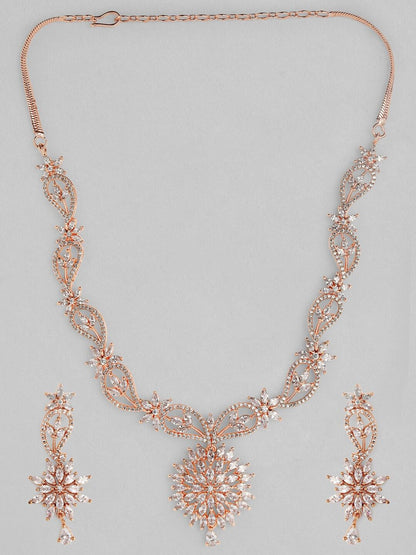 Dhiyona RJ Women's Rose Gold-Plated & White Cubic-Zirconia Studded Handcrafted Jewellery Set