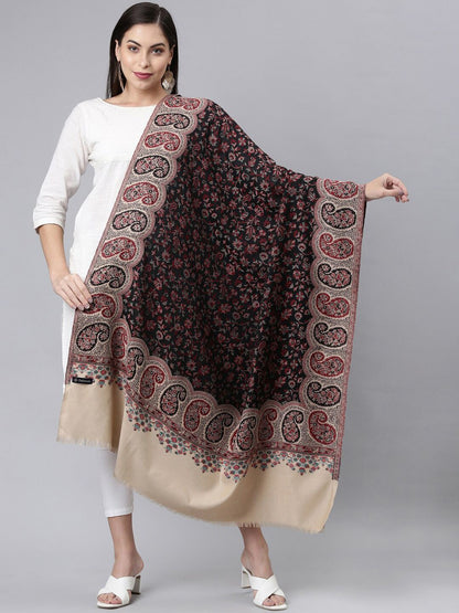Dhiyona PA Women Black & Beige Woven Design Jamawar Shawl