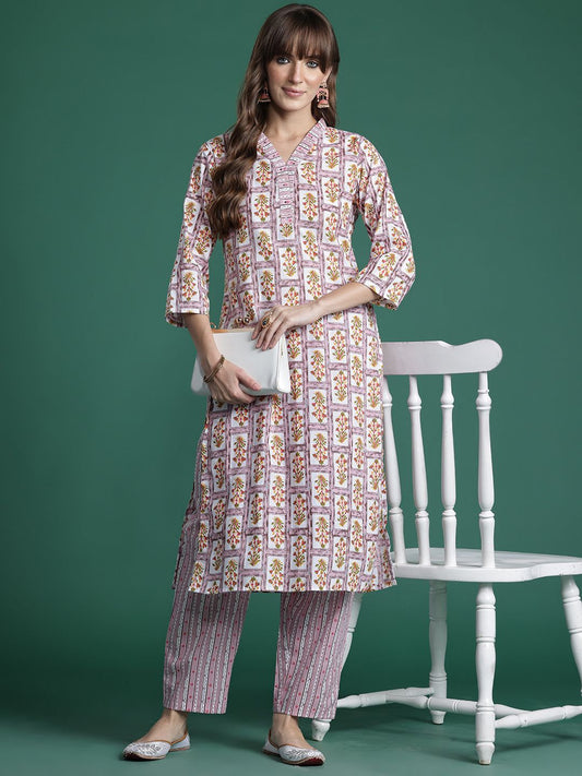 Dhiyona IE Floral Printed Pure Cotton Kurta with Trousers