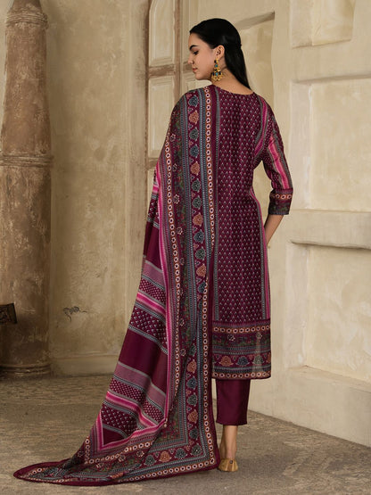 Dhiyona SN Women's Floral Printed Round Neck Silk Blend Straight Kurta With Trousers & Dupatta