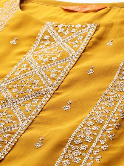 Ethnic Motifs Embroidered Regular Sequinned Kurta with Trousers & Dupatta