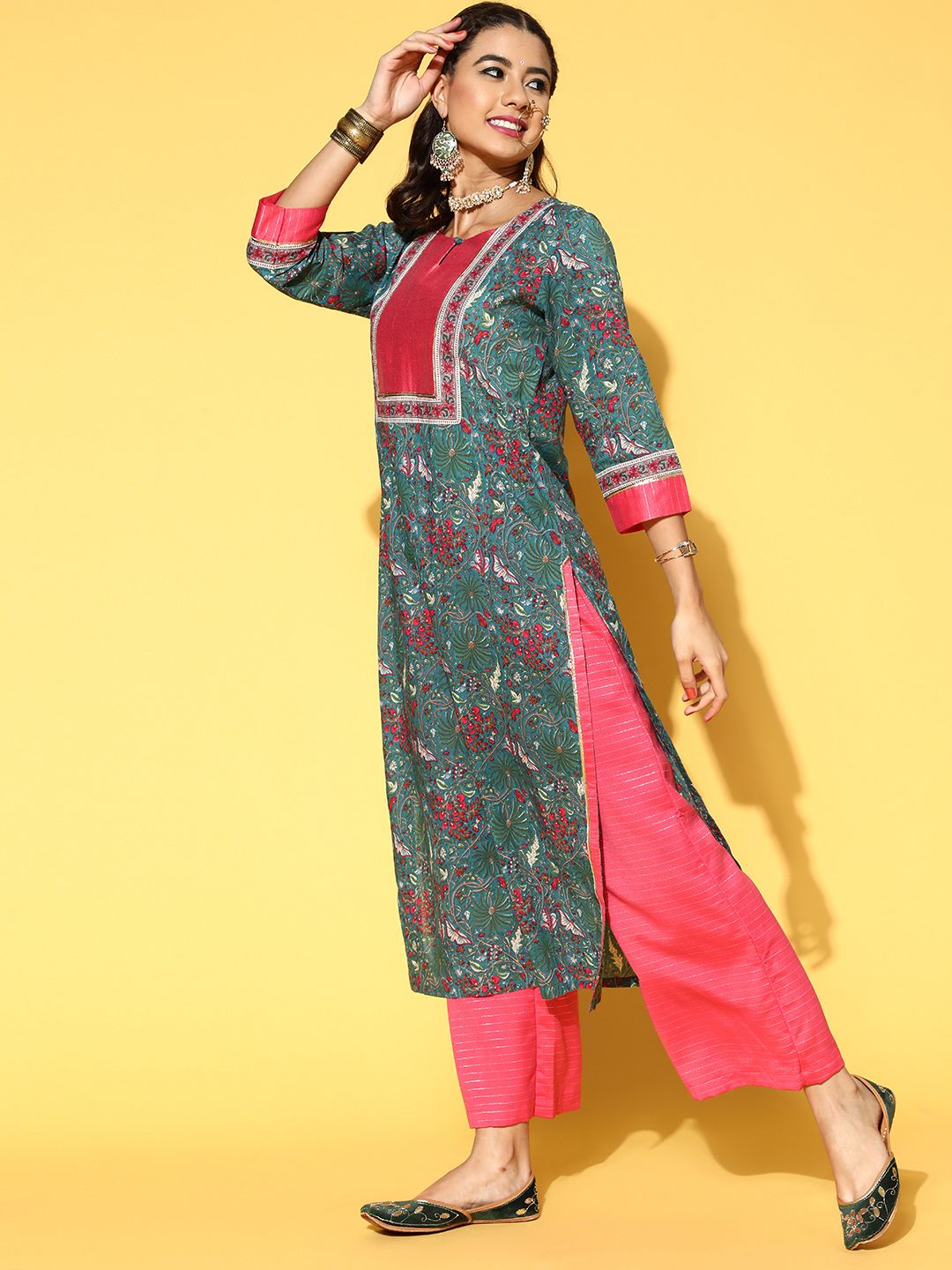 Cotton Blend Romantic Florals Kurta Set