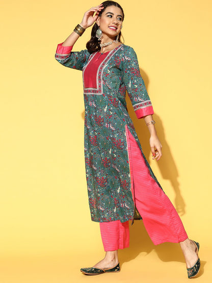 Cotton Blend Romantic Florals Kurta Set