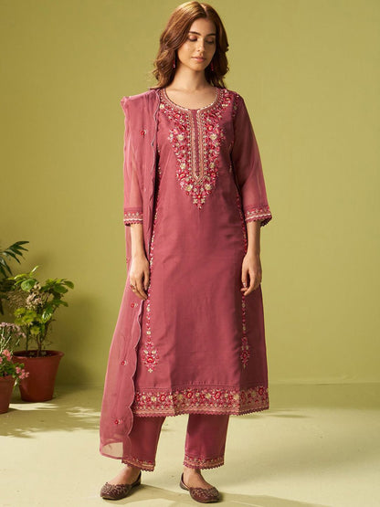 Women Floral Embroidered Kurta with Trousers & Dupatta
