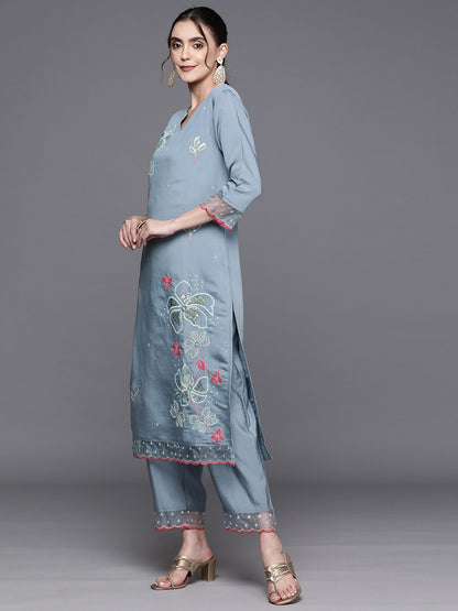 Dhiyona IE Women Floral Embroidered Regular Sequinned Kurta with Trousers & With Dupatta