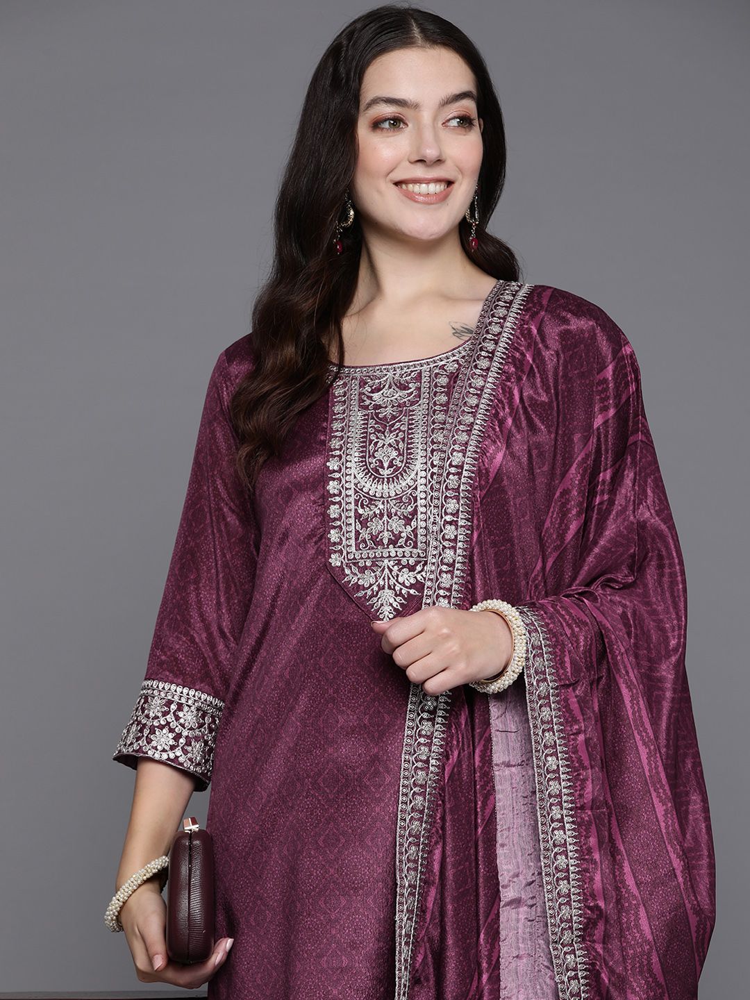 Women Ethnic Motifs Embroidered Sequinned Kurta with Palazzos & With Dupatta