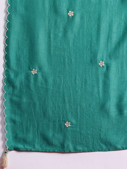 Dhiyona IE Floral Embroidered Thread Work Kurta With Trousers & Dupatta
