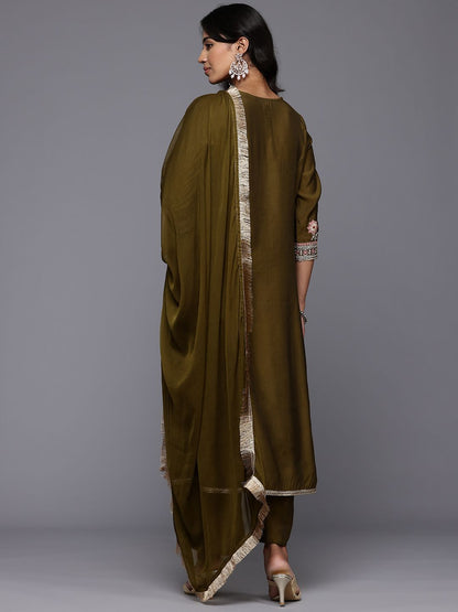 Dhiyona VA Women'sFloral Embroidered Zari Panelled Kurta With Palazzos & Dupatta