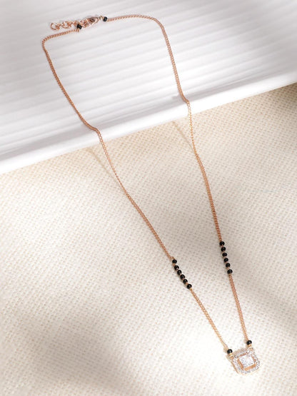 Dhiyona RJ Women's 18k Rose Gold Plated AD & CZ Studded Mangalsutra Necklace with Black Beads