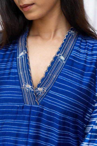 Women's Classic Blue Silk Hand Made Tussar Silk Shibori Co-ord Set
