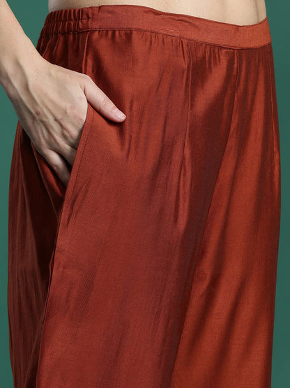 Dhiyona IE Ethnic Motifs Embroidered Liva Kurta with Trousers & With Dupatta