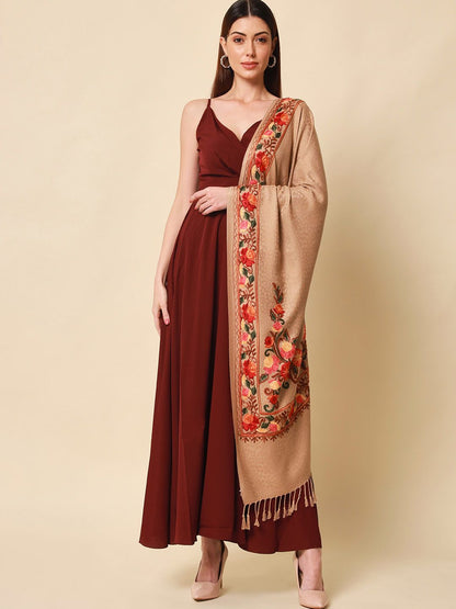 Dhiyona PA Women Beige Aari Embroidered Shawl