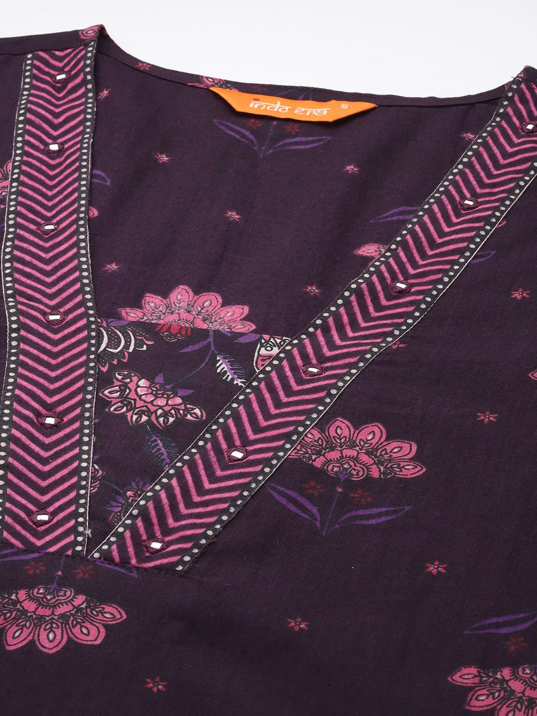 Floral Printed Beads & Stones Pure Cotton Kurta with Trousers