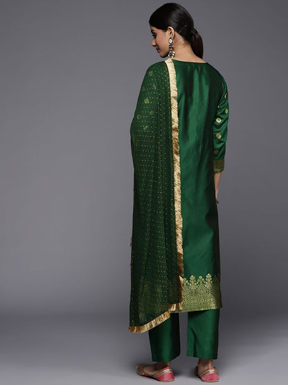 Dhiyona VA Women's Green Ethnic Motifs Yoke Design Kurta with Trousers & With Dupatta