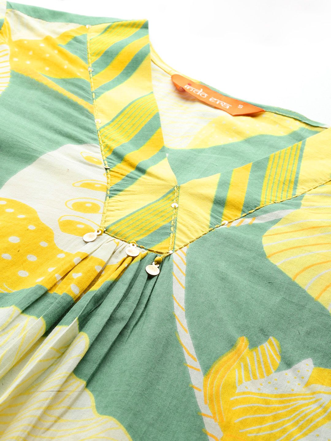 Dhiyona IE Floral Printed Pleated Sequinned Pure Cotton Kurta with Palazzos
