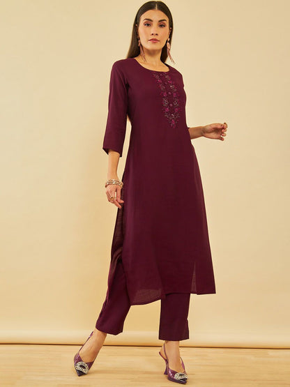 Dhiyona SO Women's Floral Regular Zardozi Kurta with Trousers