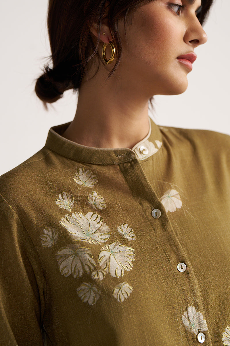 Women's Martini Olive Cotton Linen Co-ord Set