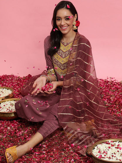 Ethnic Motifs Embroidered Sequinned Kurta With Trousers & Dupatta