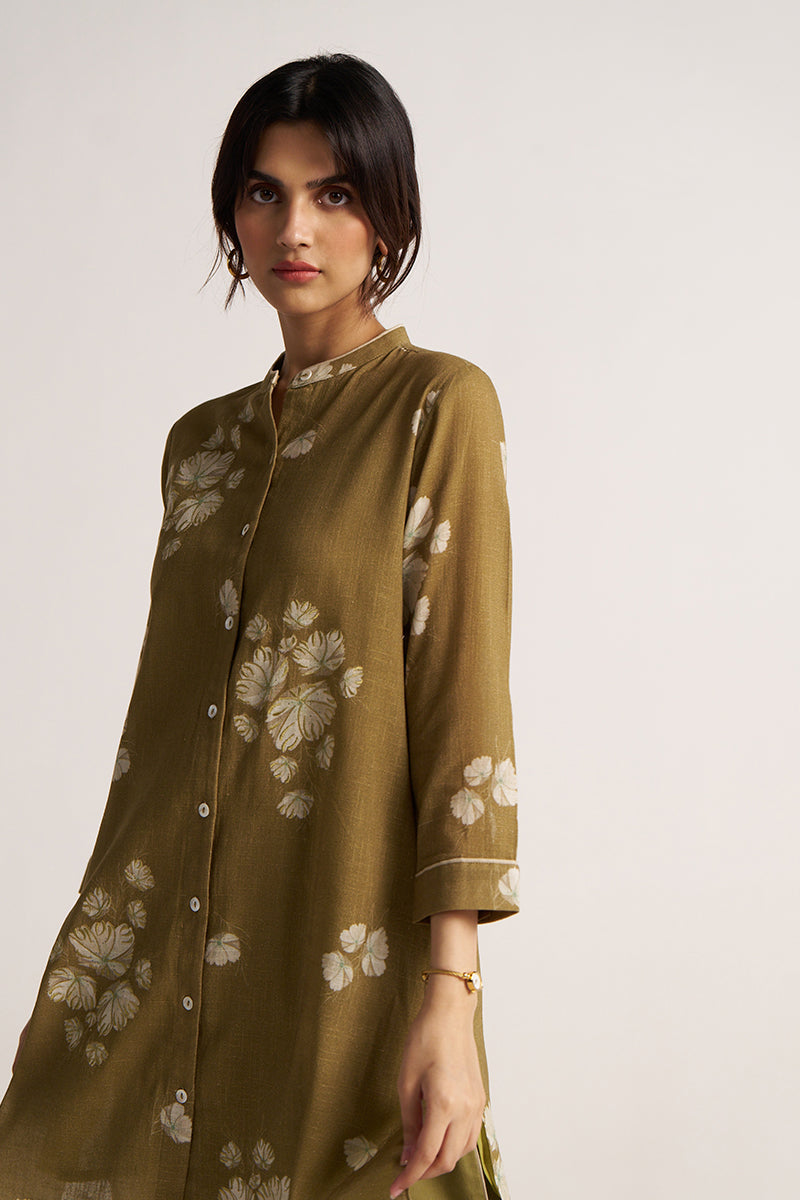 Women's Martini Olive Cotton Linen Co-ord Set