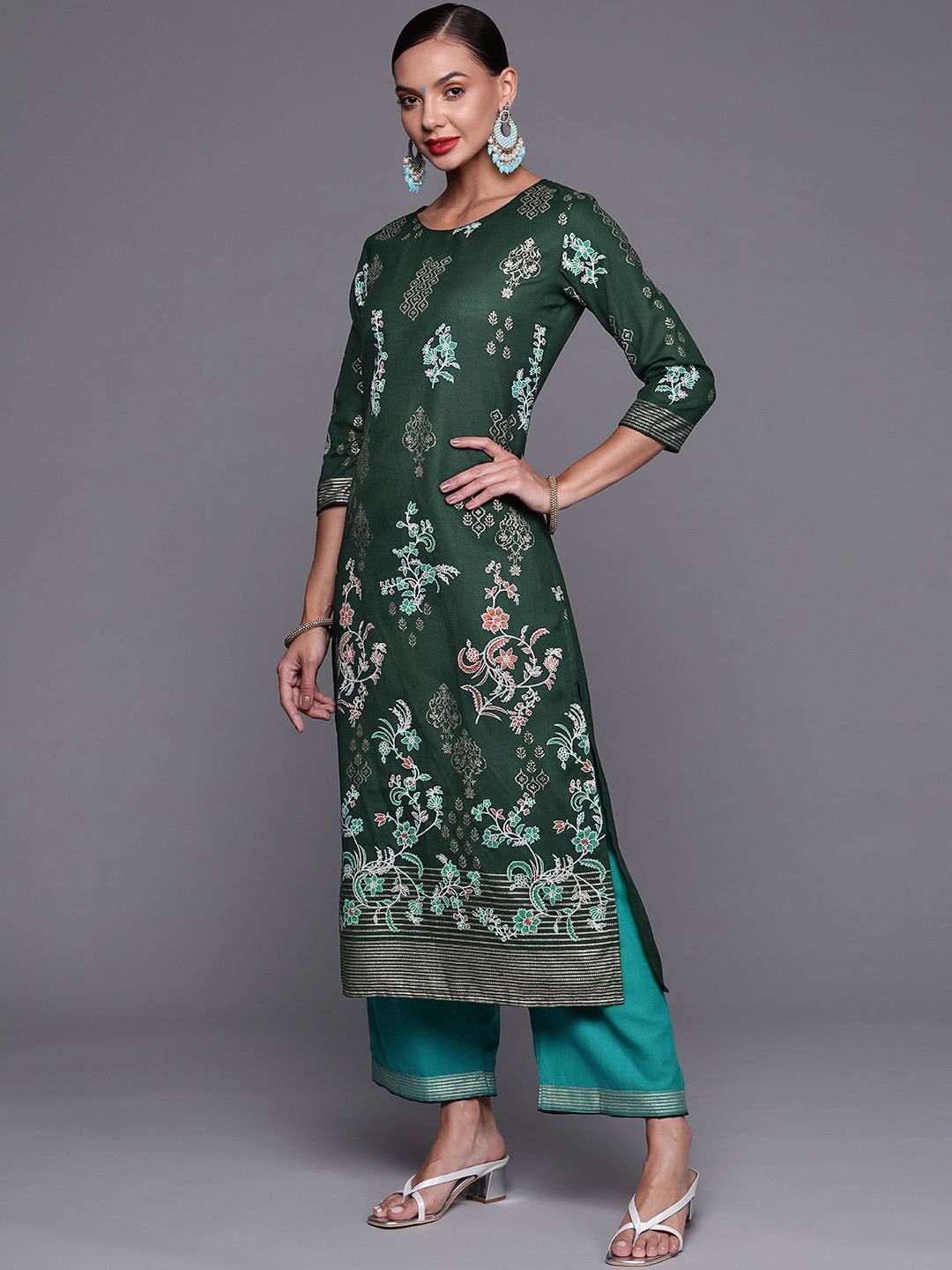 Women Green Ethnic Motifs Printed Kurta with Palazzos