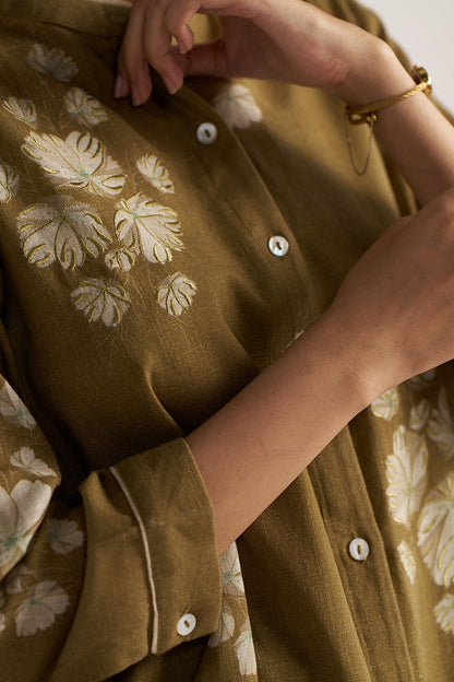 Women's Martini Olive Cotton Linen Co-ord Set