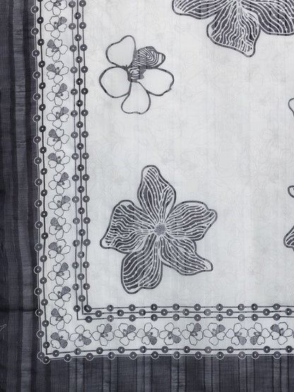 Dhiyona IE Floral Embroidered Linen Kurta with Trousers & Dupatta