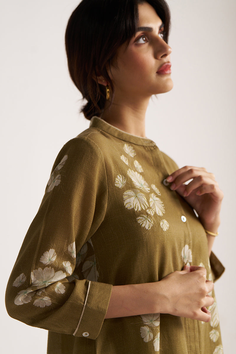 Women's Martini Olive Cotton Linen Co-ord Set