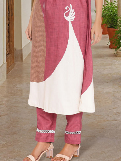 Dhiyona IS Women's Ethnic Motifs Printed V-Neck A-Line Kurta With Trousers
