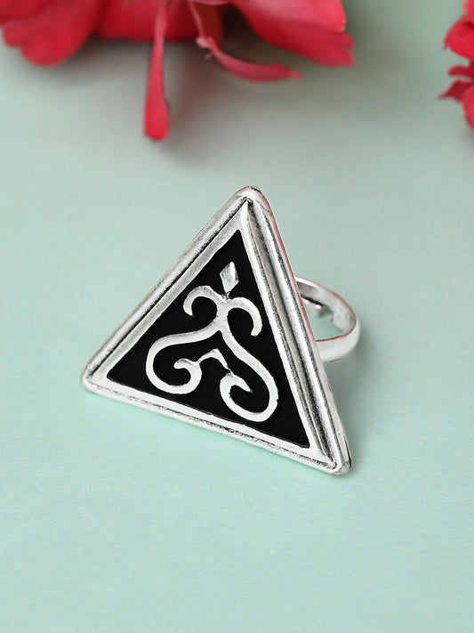 Dhiyona RJ Women's Oxidised Silver-Plated Enameled Handcrafted Adjustable Finger Ring