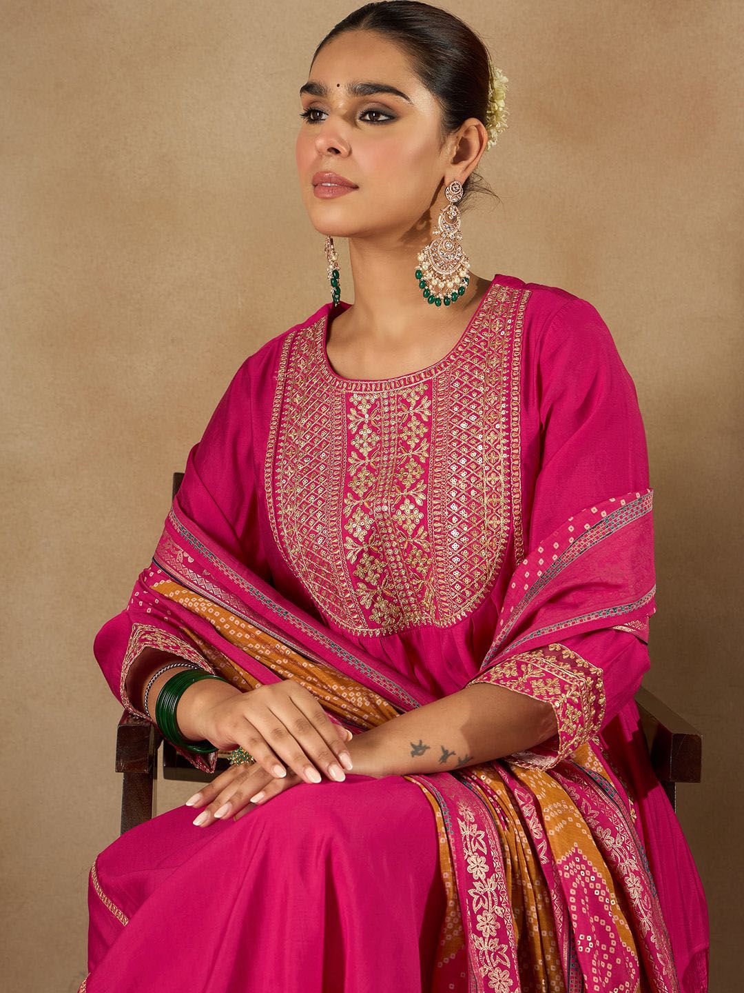 Women Ethnic Motifs Embroidered Empire Kurta with Trousers & Dupatta
