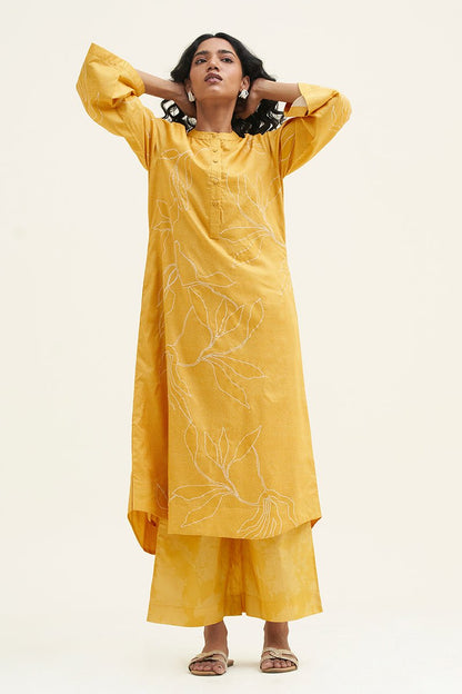 Women's Yellow Cotton Printed Co-ord Set