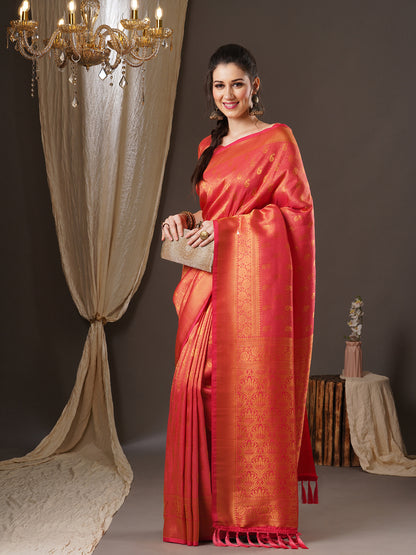 Women's Georgette Pink Woven Design Woven saree With Blouse Piece
