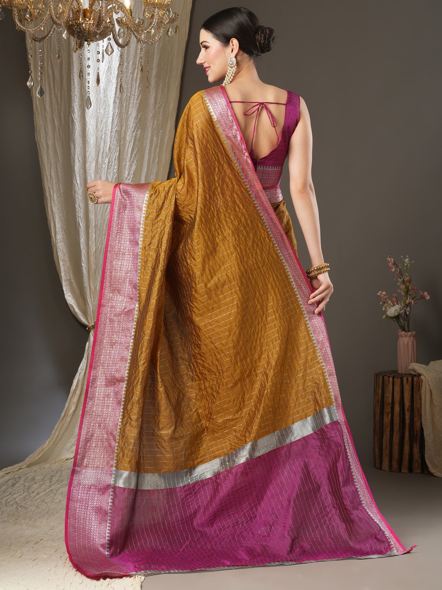 Women's Aura Silk Mustard Woven Design Designer Saree With Blouse Piece