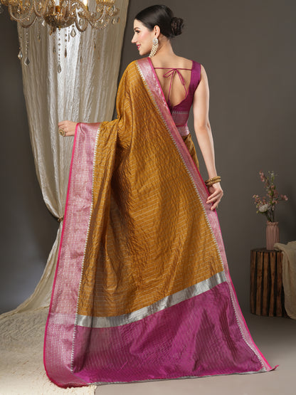 Women's Aura Silk Mustard Woven Design Designer Saree With Blouse Piece