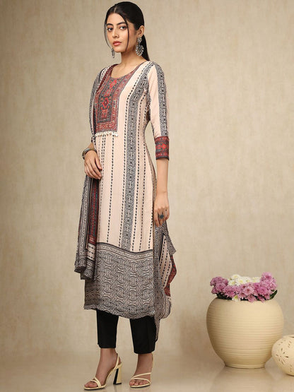 Dhiyona SO Women's Printed Straight Sequinned Pure Cotton Kurta With Trousers And Dupatta