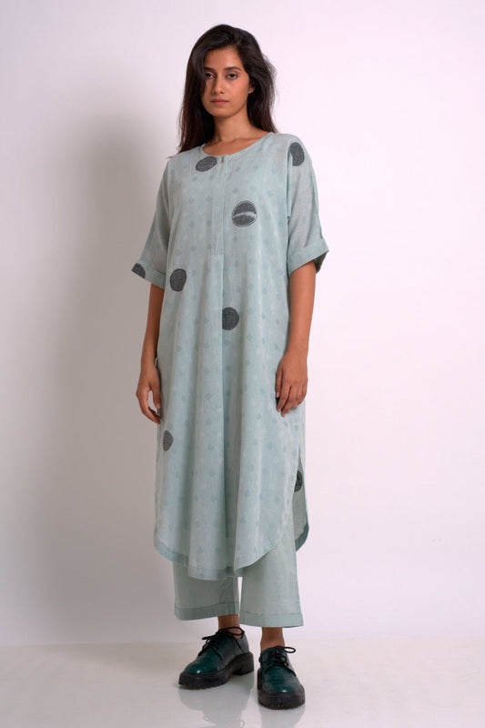 Women's Dusty Sea Green Cotton Woven Kurta With Cotton Bottom