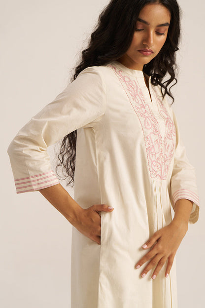 Women's Ivory and Pink Embroidered Cotton Co-ord Set