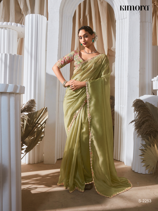 Dhiyona KM Women Sea Green Organza Saree: Effortless Elegance For Every Occasion
