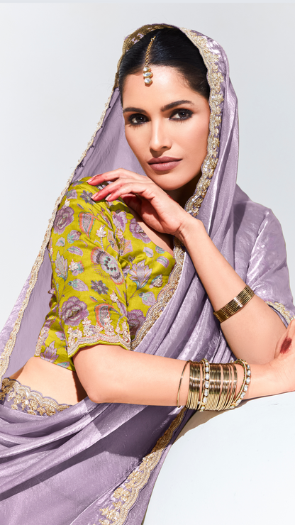 Dhiyona KM Women Purple Elegance “ Pure Silk Saree With Crushed Texture