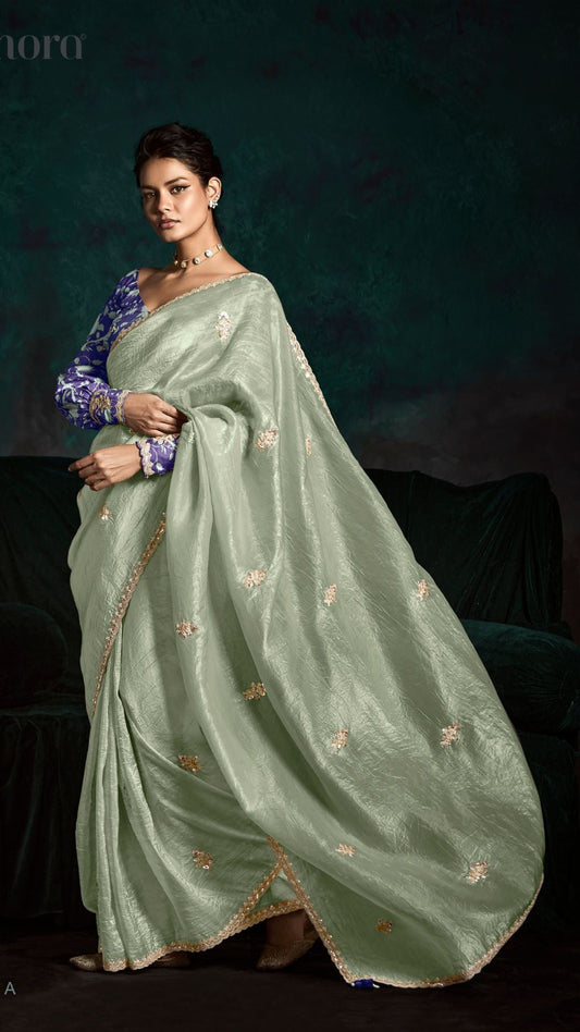 Dhiyona KM Women Lime Green Designer Organza Saree: Effortless Elegance For Every Occasion