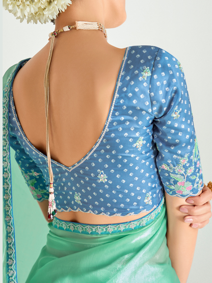 Dhiyona KM Women Sky Blue Shade Organza Saree