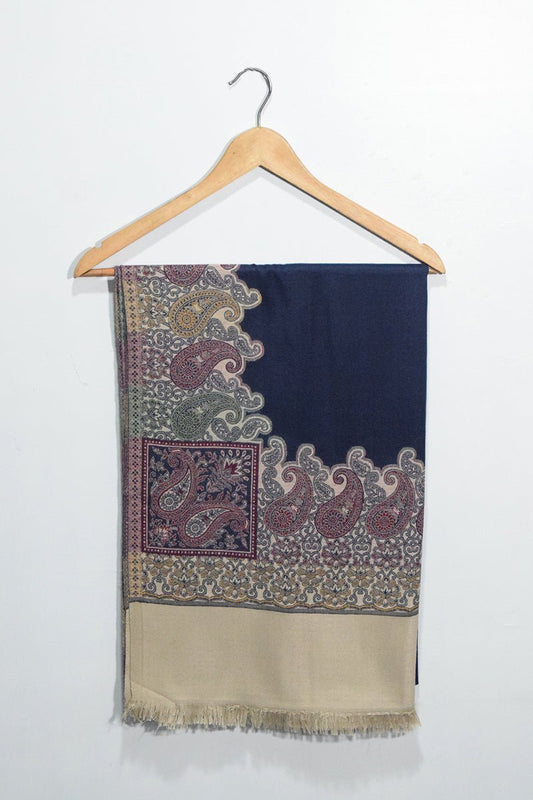 Women's Navy Blue Woven Jacquard Pashmina Shawl